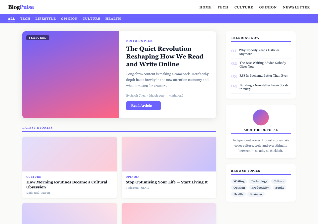 BlogPulse — Free Blog WordPress Theme Screenshot