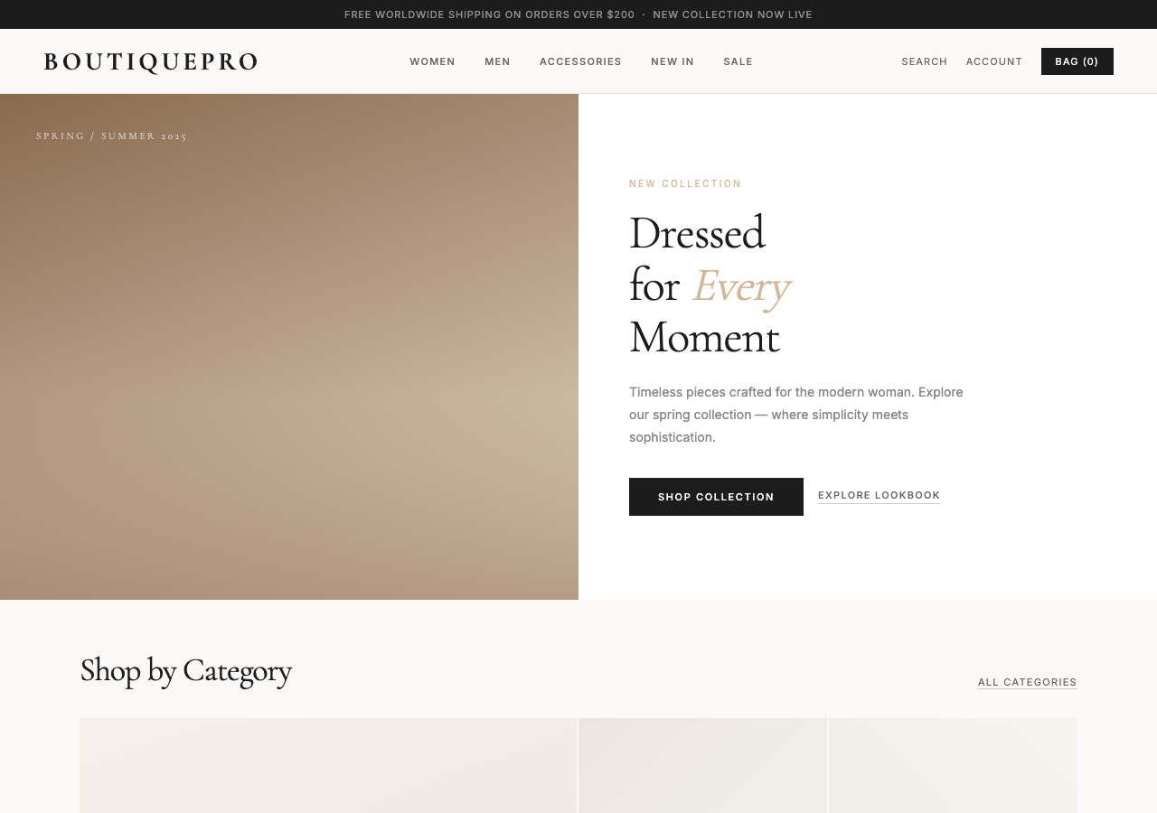 BoutiquePro — Free E-commerce WordPress Theme Screenshot