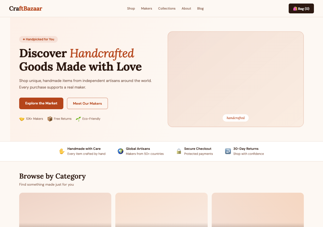 CraftBazaar — Free E-commerce WordPress Theme Screenshot