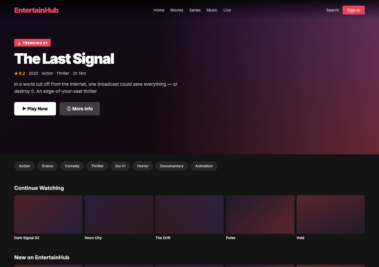 EntertainHub — Free Entertainment WordPress Theme Screenshot