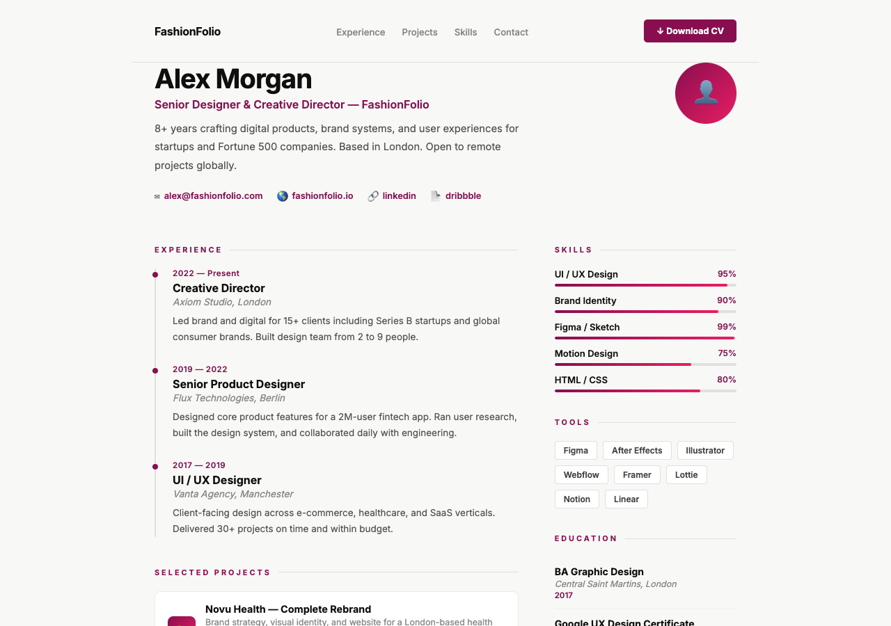 FashionFolio — Free Portfolio WordPress Theme Screenshot