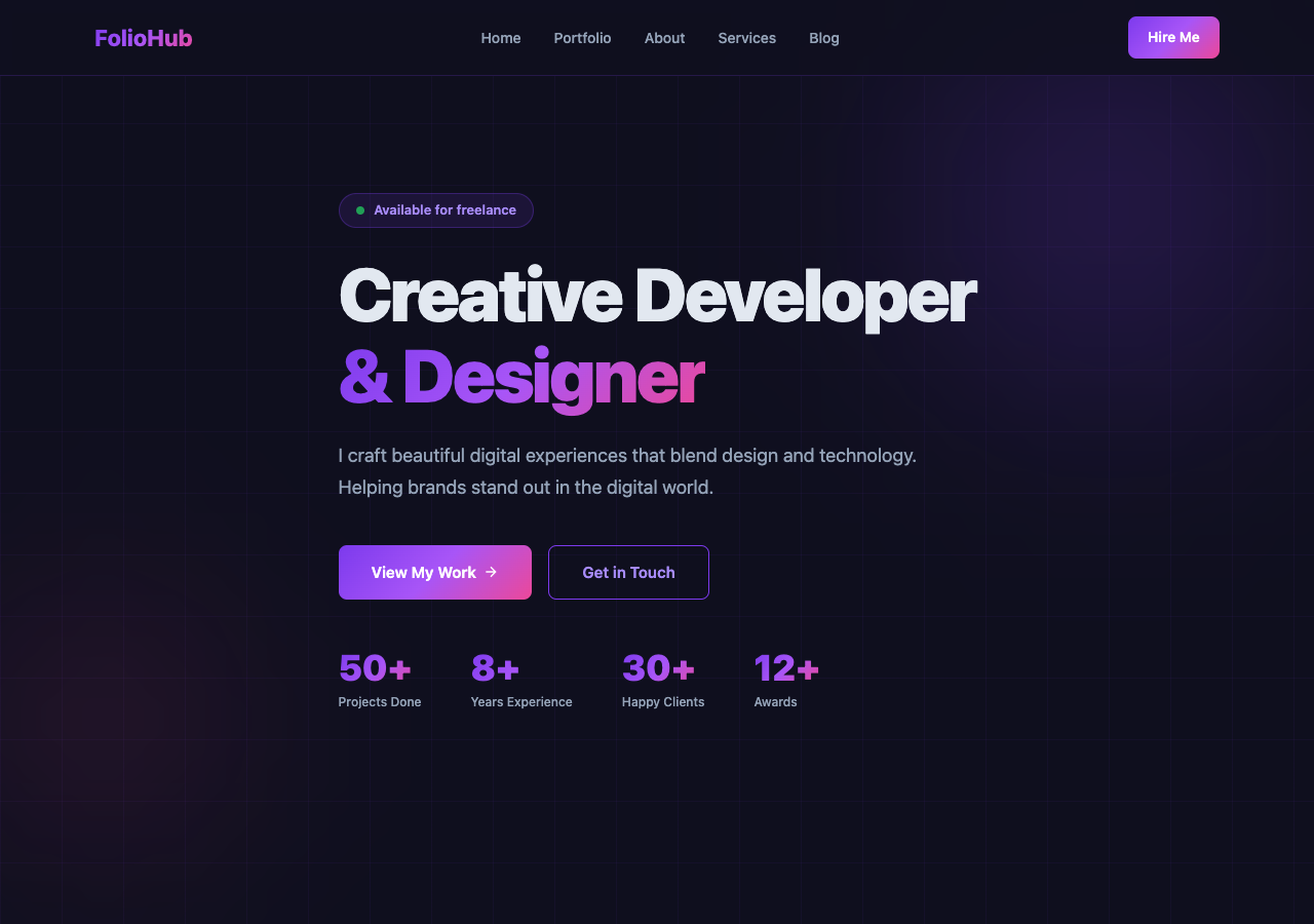FolioHub — Free Portfolio WordPress Theme Screenshot