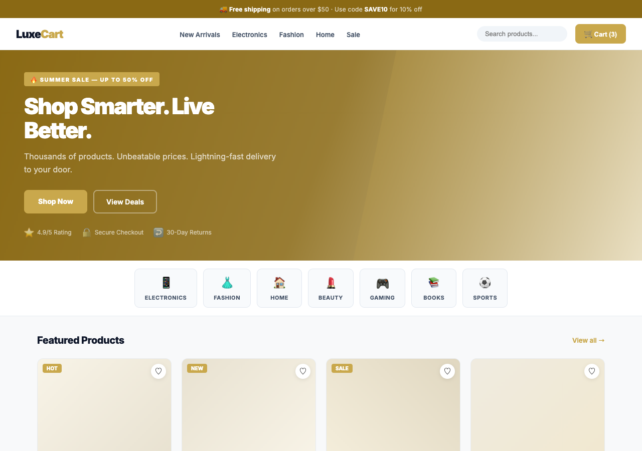 LuxeCart — Free E-commerce WordPress Theme Screenshot