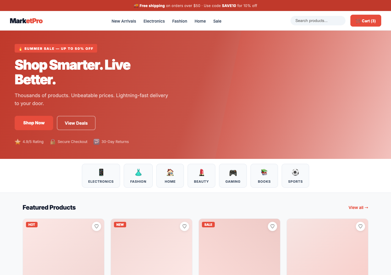 MarketPro — Free E-commerce WordPress Theme Screenshot