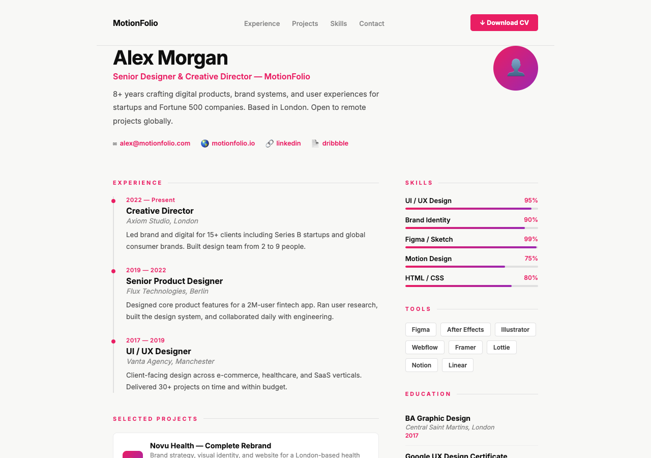 MotionFolio — Free Portfolio WordPress Theme Screenshot