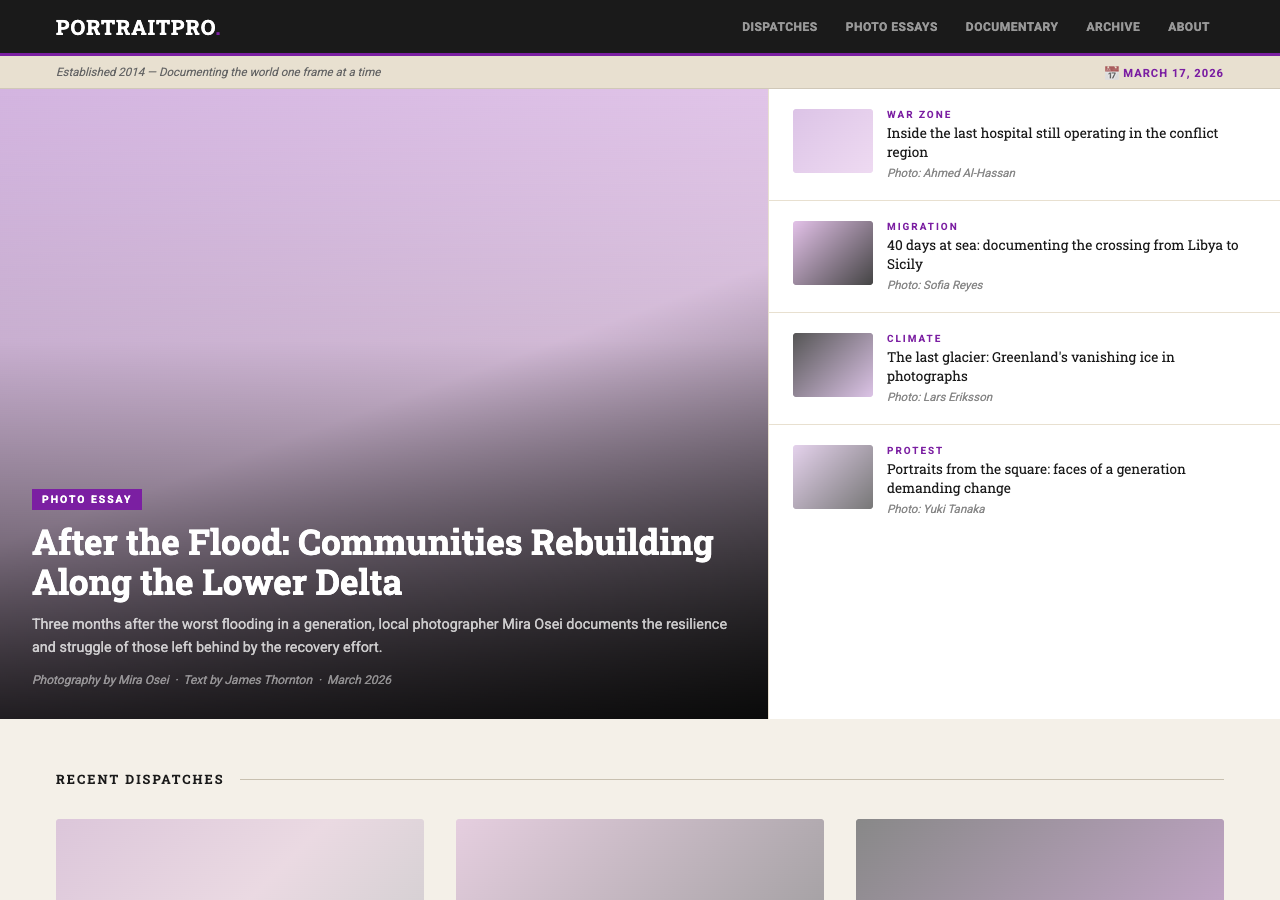 PortraitPro — Free Photography WordPress Theme Screenshot