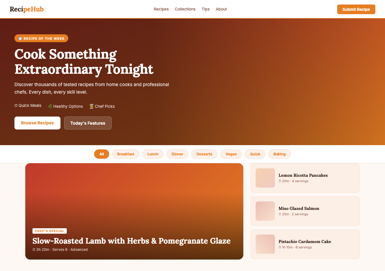 RecipeHub — Free Food & Drink WordPress Theme Screenshot