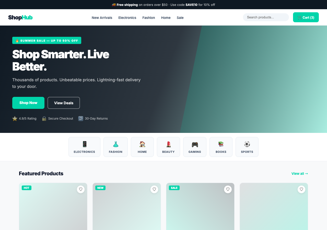 ShopHub — Free E-commerce WordPress Theme Screenshot