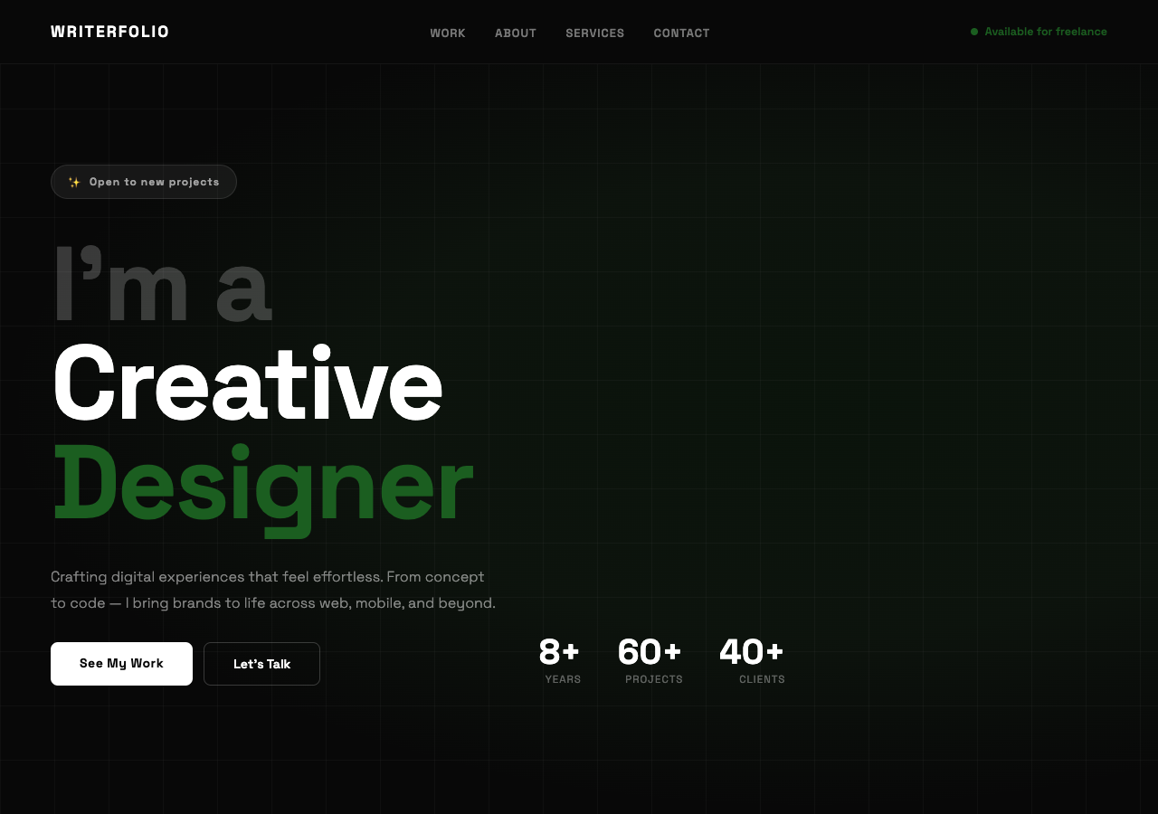 WriterFolio — Free Portfolio WordPress Theme Screenshot